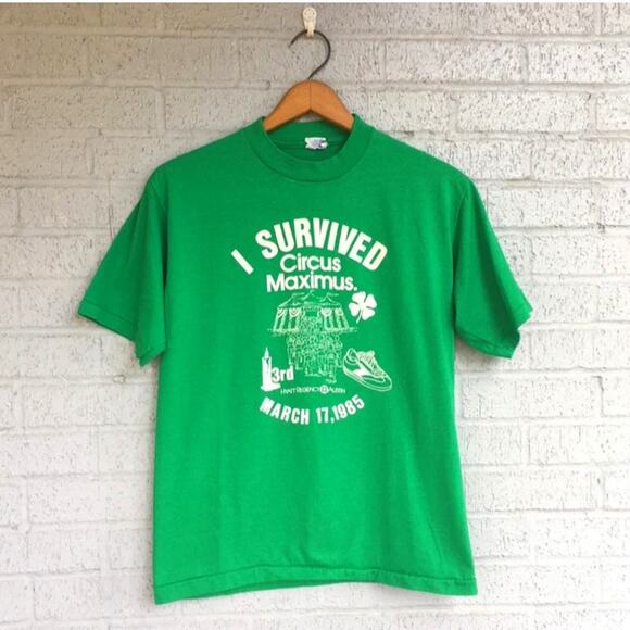 VINTAGE 80's Austin TX "I Survived Circus Maximus" Green T-Shirt - Picture 1 of 5